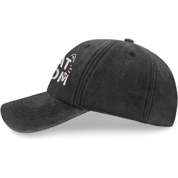 Cat Mom Hat, Cat Mom Gifts  Adjustable Size Baseball Cap Black Embroidered main image 6